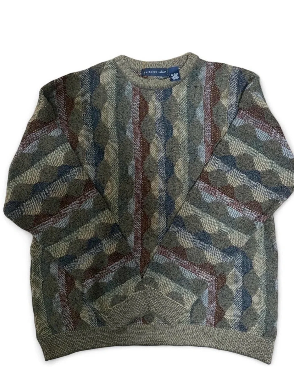 Vintage Northern Isle Olive Geometric Crewneck Sweater